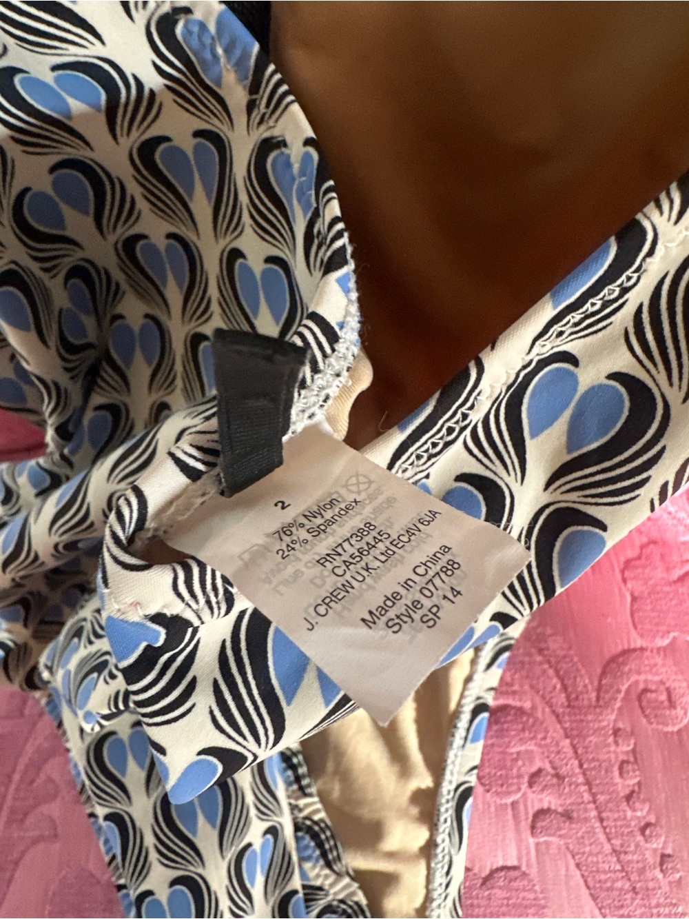 J Crew Blue & Cream Patterned One-Piece Swimsuit size 2 - Picture 5 of 7